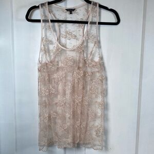 Talula Sheer Lace Tank Top - Light Pink